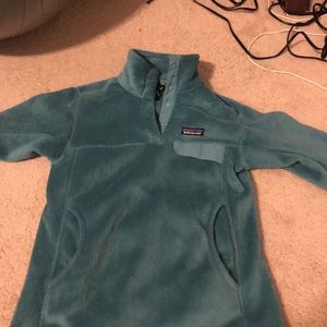 blue furry patagonia pullover